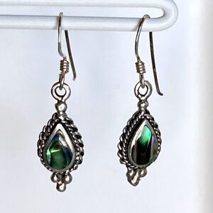 Abalone Sterling Silver Filigree Teardrop Cut Drop Earrings